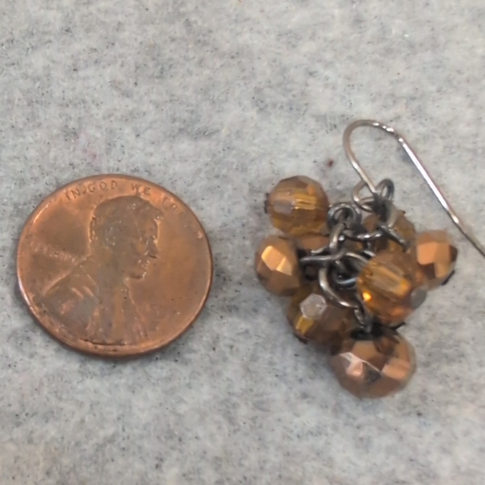 Beaded Cluster‎ Earrings Amber Brown Faceted Drop Dangle Boho Chic - Picture 3 of 3